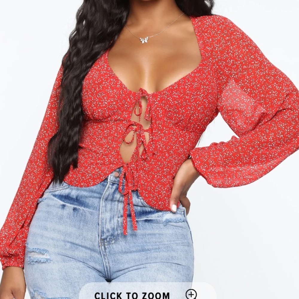 Tie front long sleeve sexy top in red ❤️
